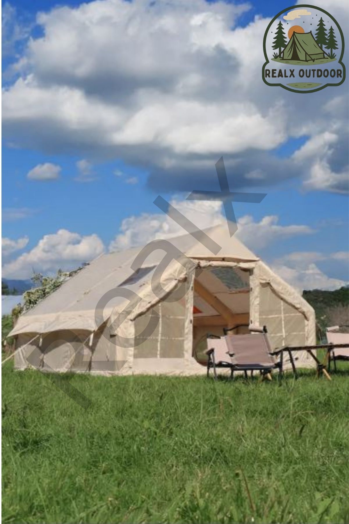 Realx 12 Kişilik 4 Mevsim Su Geçirmez Çift Pencereli Şişme Kamp Çadırı 400x300x210 Cm 12 Mt 420d