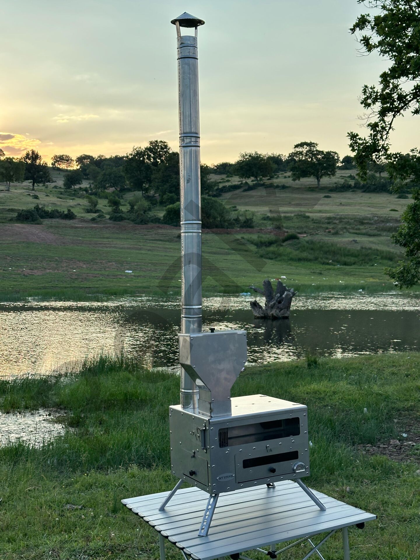 Realx Portatif Kuzineli Pelet&Odun Kamp , Piknik , Outdoor Sobası Paslanmaz Çelik Isı Göstergeli