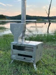 Realx Portatif Kuzineli Pelet&Odun Kamp , Piknik , Outdoor Sobası Paslanmaz Çelik Isı Göstergeli